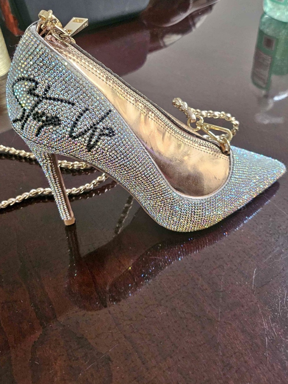 Crystal Embellished Pointed Toe Stiletto Pump - Silver PURSE